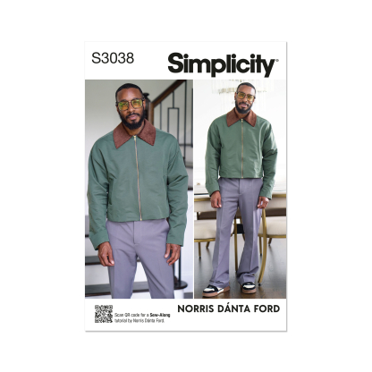 Patron Simplicity 3038.A (36-54) - Veste homme ample à zip & col contrastant
