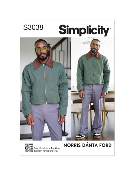 Patron Simplicity 3038.A (36-54) - Veste homme ample à zip & col contrastant