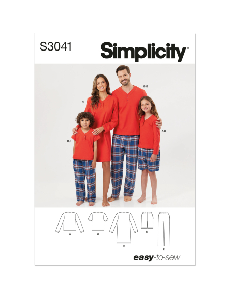 Patron Simplicity 3041.A (34-52) - Ensemble lounge : shorts, pantalons & top/tunique tricotée