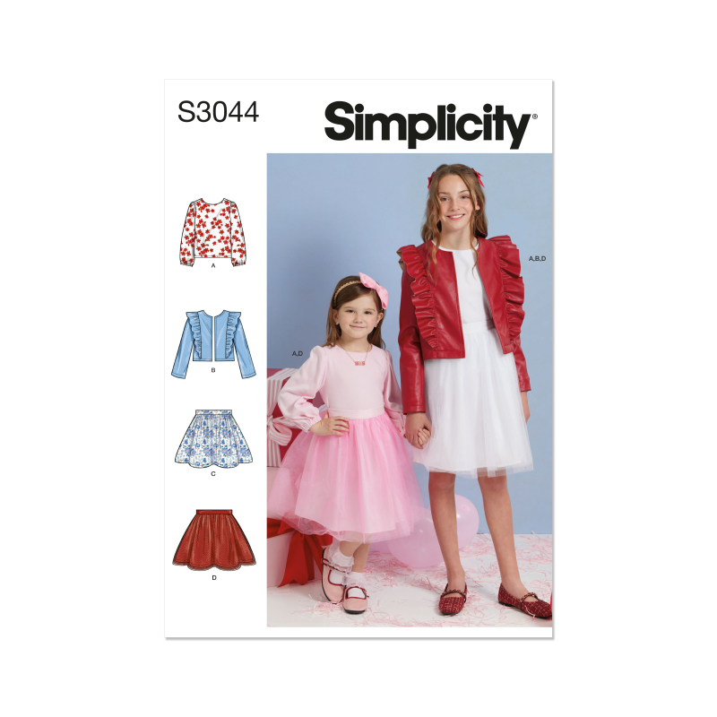 Patron Simplicity 3044.K5 (7-14) - Ensemble enfant : veste à volants, hauts & jupes
