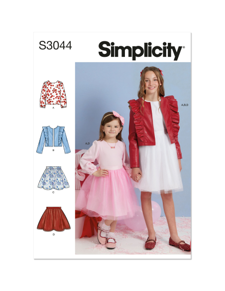 Patron Simplicity 3044.K5 (7-14) - Ensemble enfant : veste à volants, hauts & jupes