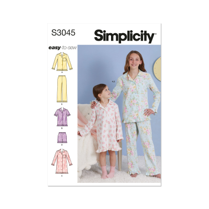 Patron Simplicity 3045.K5 (7-14) - Ensemble lounge enfant : hauts, robe, shorts & pantalons