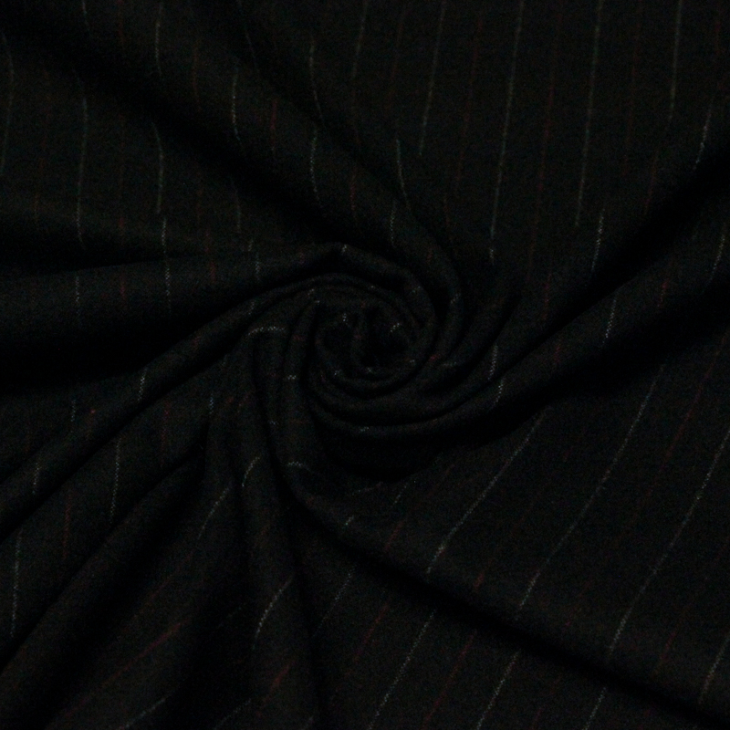 Tissu tailleur émerisé - Rayure blanche et rouge fond noir