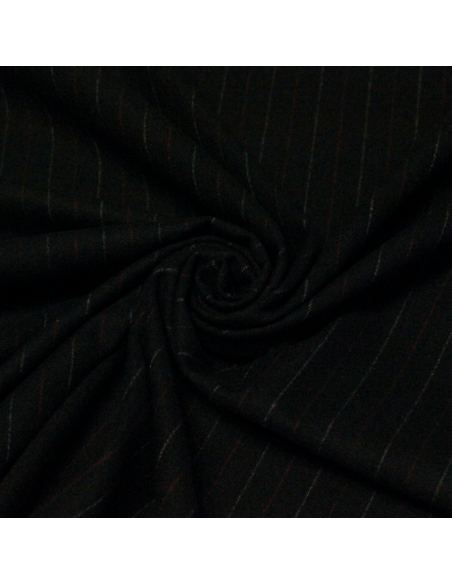 Tissu tailleur émerisé - Rayure blanche et rouge fond noir