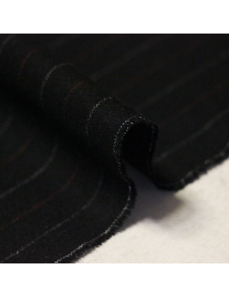 Tissu tailleur émerisé - Rayure blanche et rouge fond noir