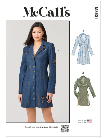 Patron McCall's 8601.U5 (44-52) - Robe boutonnée à col