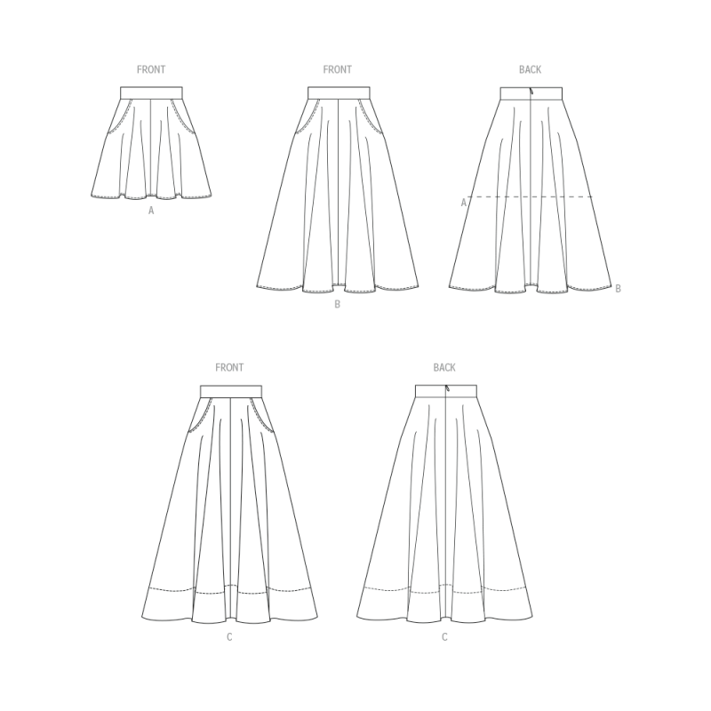 Patron McCall's 8609.U5 (44-52) -Jupe évasée en trois longueurs