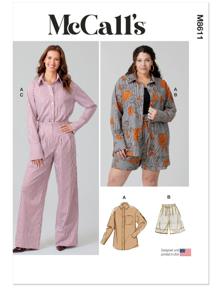 Patron McCall's 8611.AA (38-46) - Chemise boutonnée + short & pantalon coordonnés