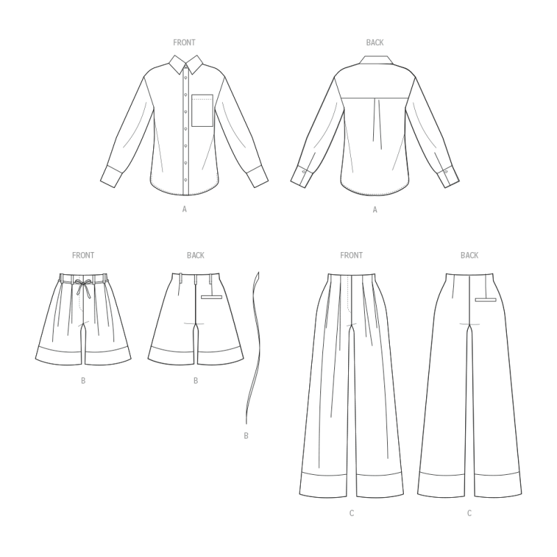 Patron McCall's 8611.AA (38-46) - Chemise boutonnée + short & pantalon coordonnés