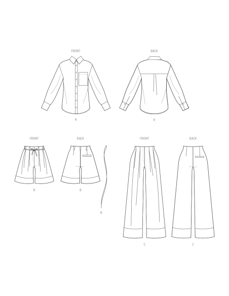 Patron McCall's 8611.AA (38-46) - Chemise boutonnée + short & pantalon coordonnés