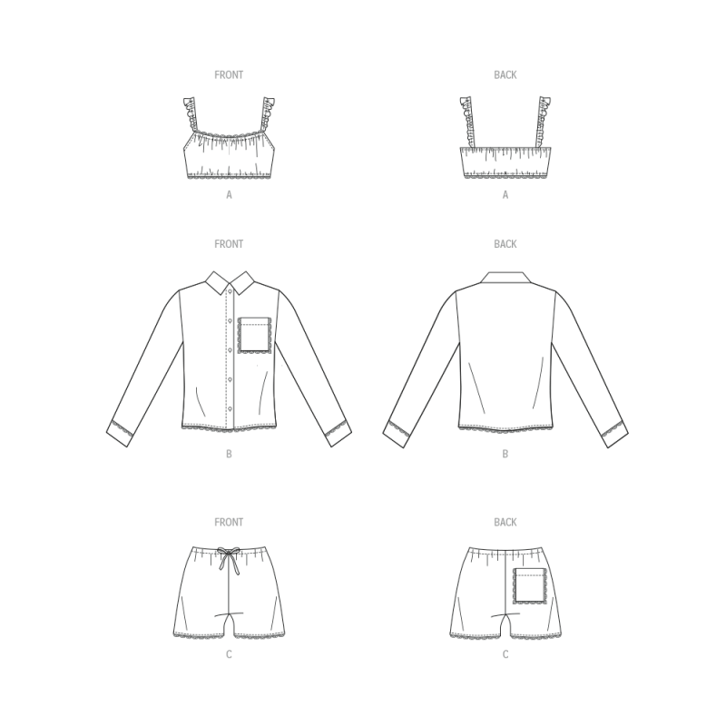 Patron McCall's 8613.A (32-54) - Bralette, Chemise et Short Coordonnés