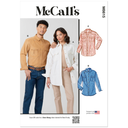 Patron McCall's 8615.A (32-54) - Chemise boutonnée unisexe