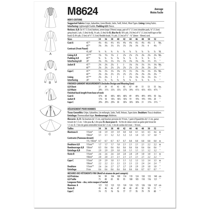 Patron McCall's 8624.BB (56-64) - Costume homme