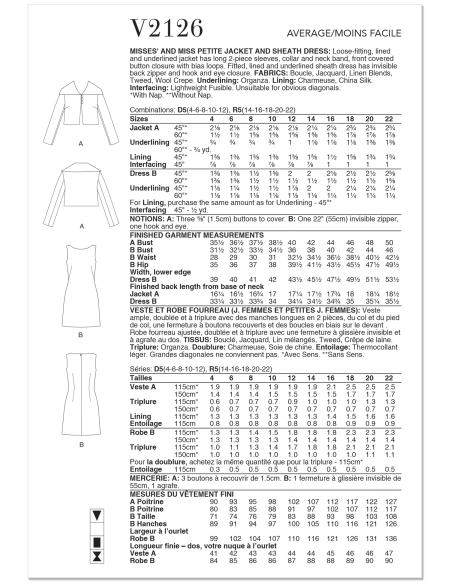 Patron Vogue 2126/D5 (32-40) - Ensemble veste & robe fourreau chic