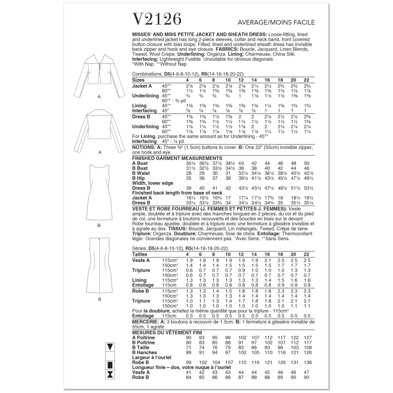 Patron Vogue 2126/R5 (40-50) - Ensemble veste & robe fourreau chic