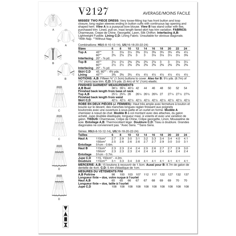Patron Vogue 2127/U5 (44-52) - Haut volanté et jupe longue à volants