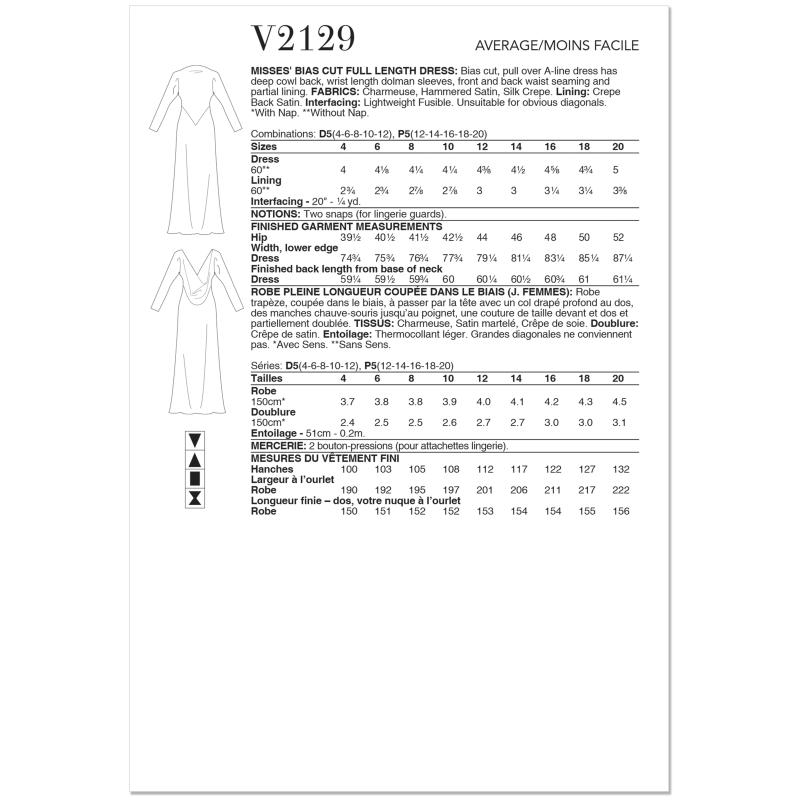 Patron Vogue 2129/D5 (32-40) - Robe longue biaisée à dos drapé