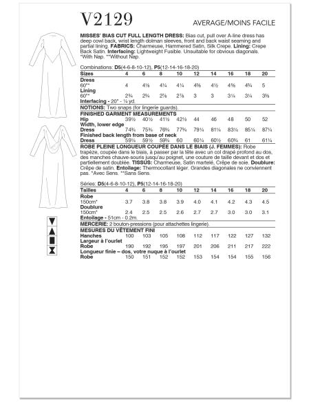 Patron Vogue 2129/P5 (40-48) - Robe longue biaisée à dos drapé