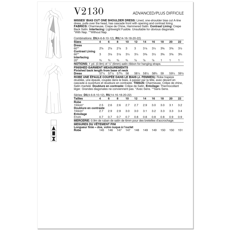 Patron Vogue 2130/D5 (32-40) - Robe une épaule coupe biaisée