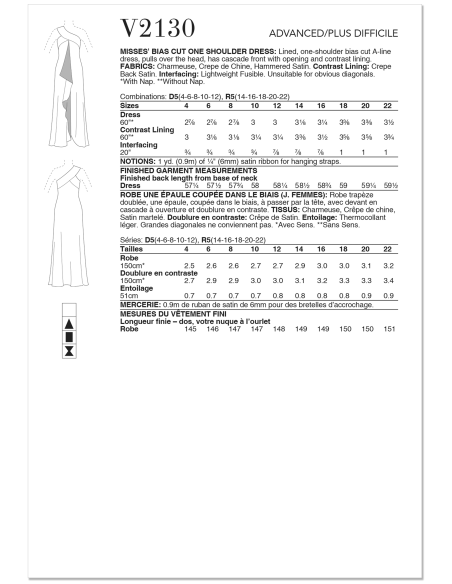 Patron Vogue 2130/D5 (32-40) - Robe une épaule coupe biaisée