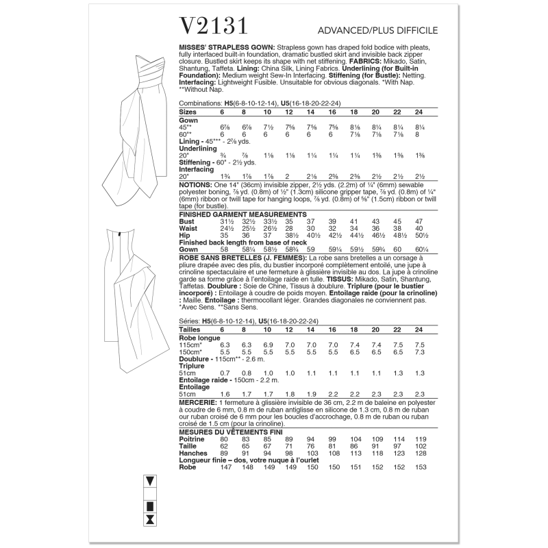 Patron Vogue 2131/U5 (44-52) - Robe bustier élégante