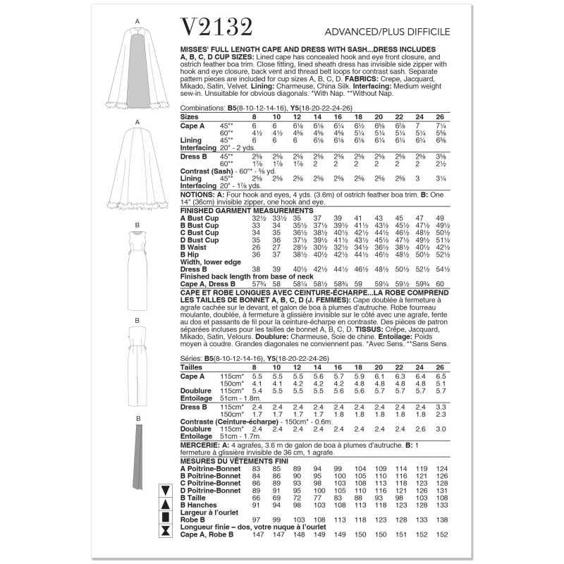 Patron Vogue 2132/B5 (36-44) - Cape longue & robe fourreau