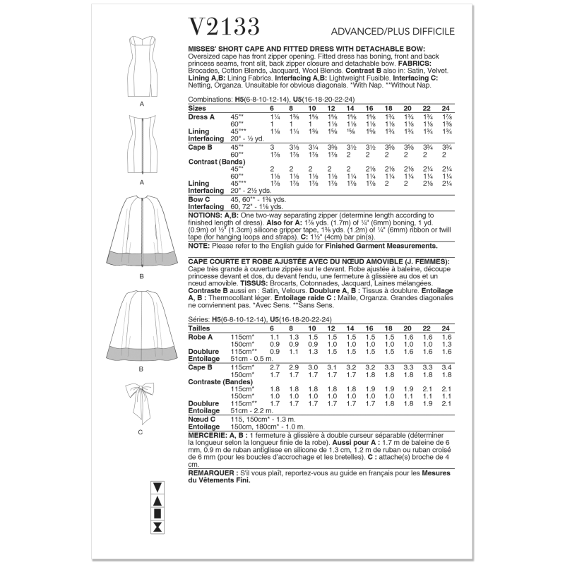 Patron Vogue 2133/U5 (44-52) - Cape courte & robe ajustée avec nœud amovible