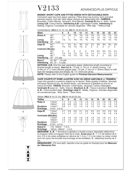 Patron Vogue 2133/U5 (44-52) - Cape courte & robe ajustée avec nœud amovible