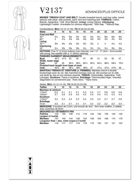 Patron Vogue 2137/B5 (36-44) - Trench-coat double boutonnage avec ceinture