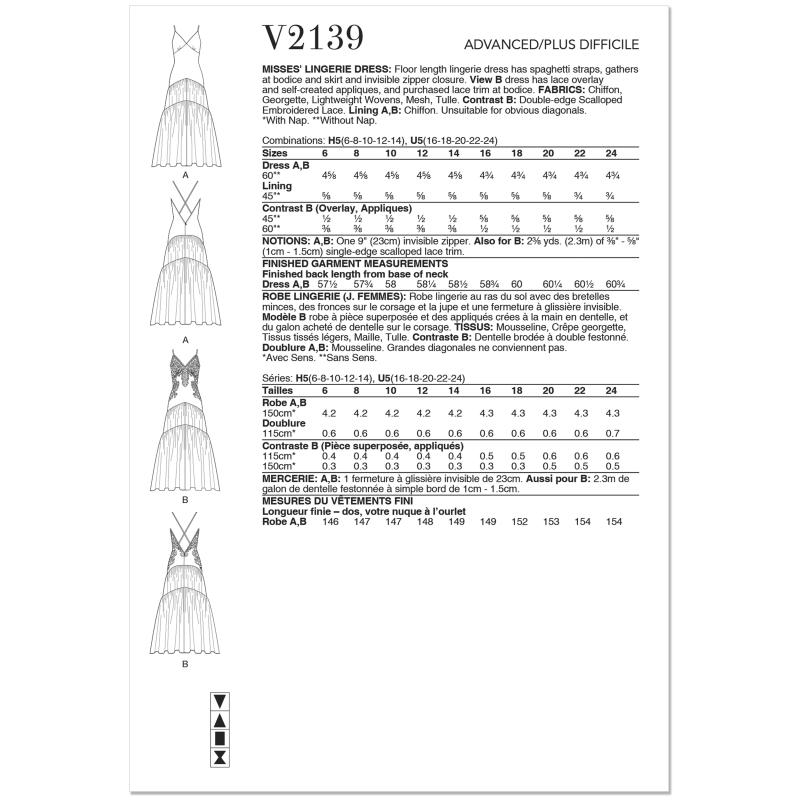 Patron Vogue 2139/U5 (44-52) - Robe lingerie longue élégante