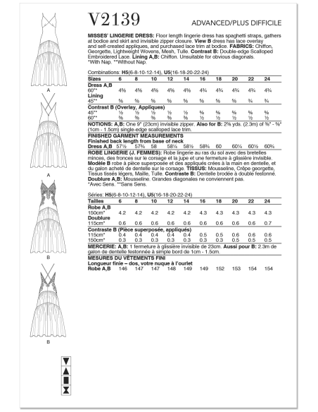 Patron Vogue 2139/U5 (44-52) - Robe lingerie longue élégante