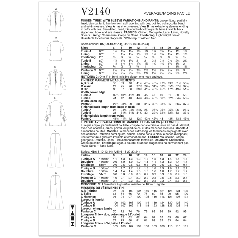 Patron Vogue 2140/H5 (34-42) - Tunique & pantalon