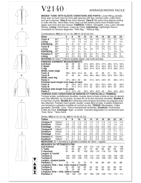 Patron Vogue 2140/H5 (34-42) - Tunique & pantalon