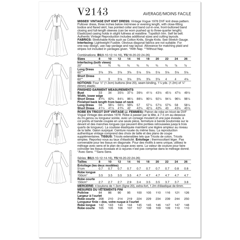 Patron Vogue 2143/B5 (36-44) - Robe femme « vintage DVF »