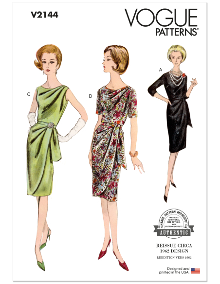 Patron Vogue 2144/B5 (36-44) - Robe drapée vintage et ceinture