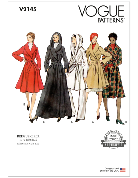 Patron Vogue 2145/B5 (36-44) - Manteau portefeuille doublé & ceinture