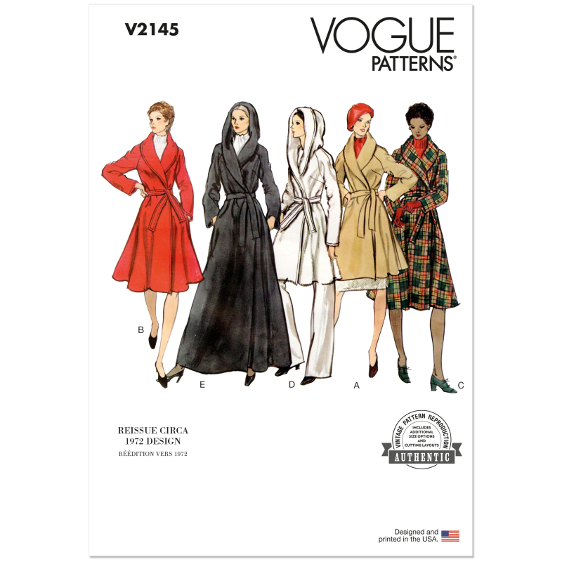 Patron Vogue 2145/Y5 (46-54) - Manteau portefeuille doublé & ceinture