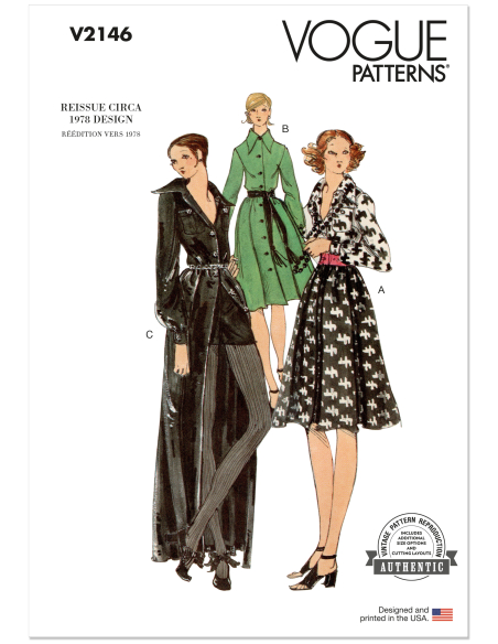 Patron Vogue 2146/Y5 (46-54) - Robe boutonnée style vintage 70s