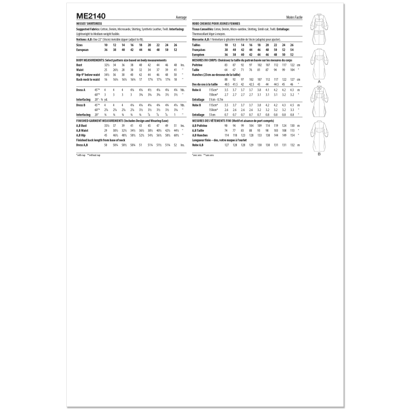 Patron KnowMe 2140.Y5 (46-54) - Shirt-Dress corset midi