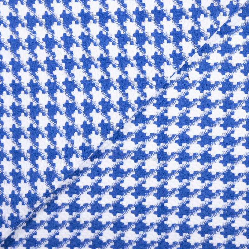 Tweed 100% coton - Pied-de-poule bleu et blanc