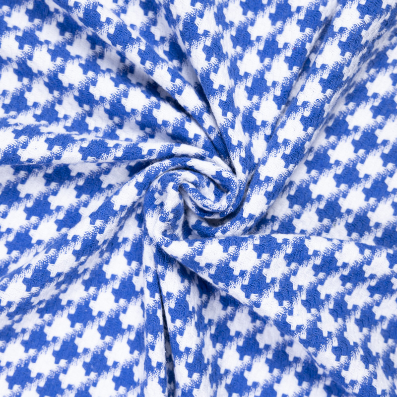 Tweed 100% coton - Pied-de-poule bleu et blanc