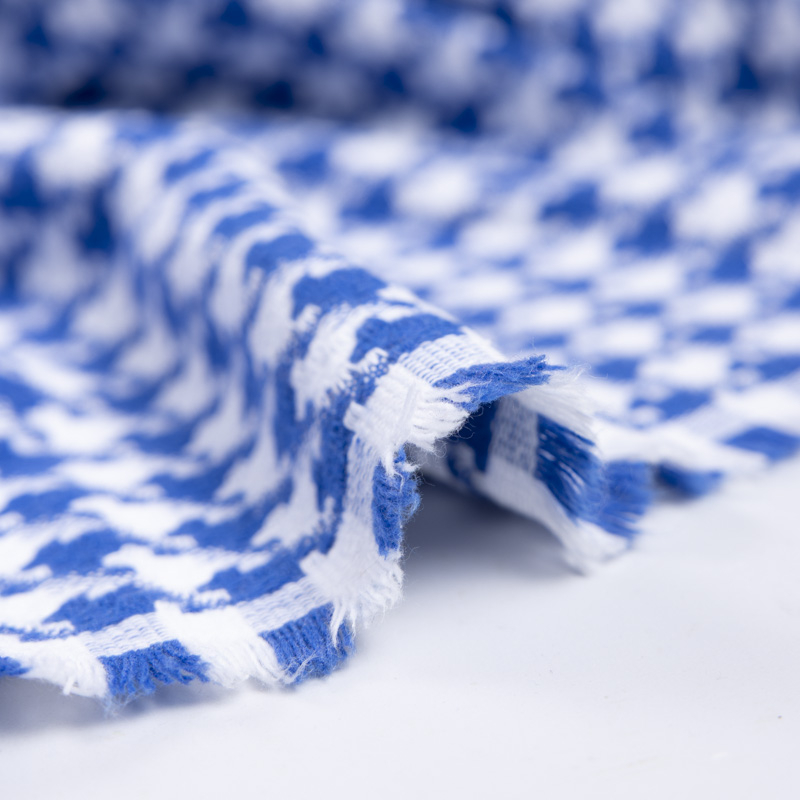 Tweed 100% coton - Pied-de-poule bleu et blanc