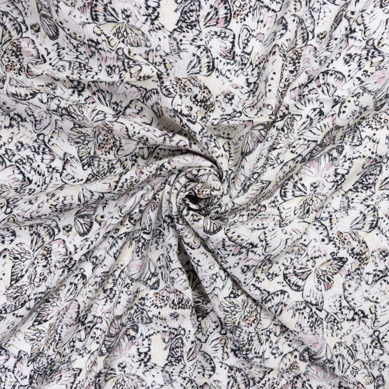 Crêpe crinkle 100% viscose - Papillons pastel