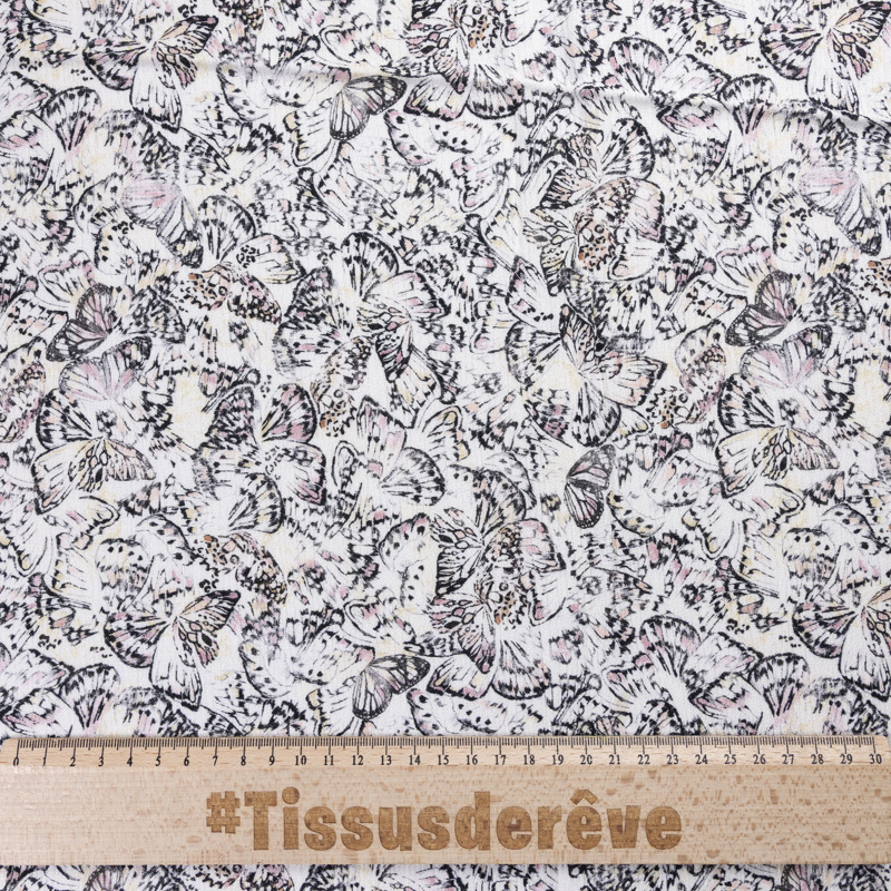 Crêpe crinkle 100% viscose - Papillons pastel
