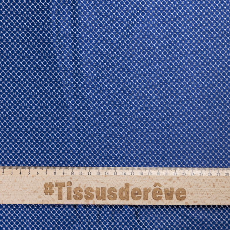 Jacquard 100% soie - Cachemire blanc fond bleu roi