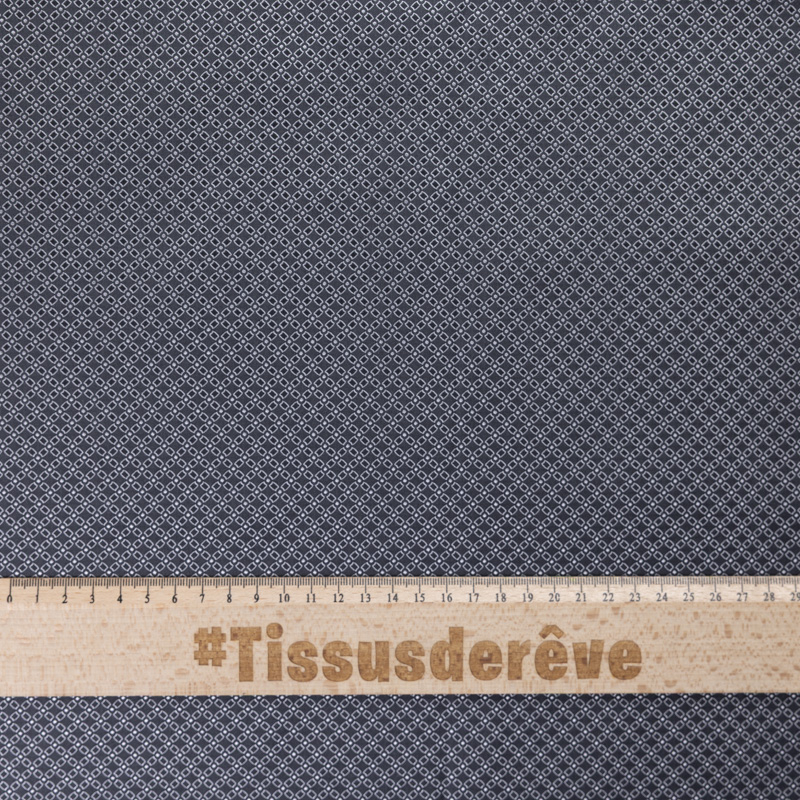 Jacquard 100% soie - Chaîne rectangulaire blanc fond gris