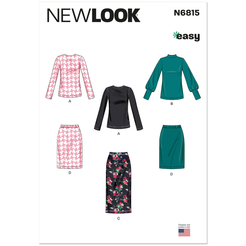 Patron New Look 6815 - Tops manches longues & jupe pull-on