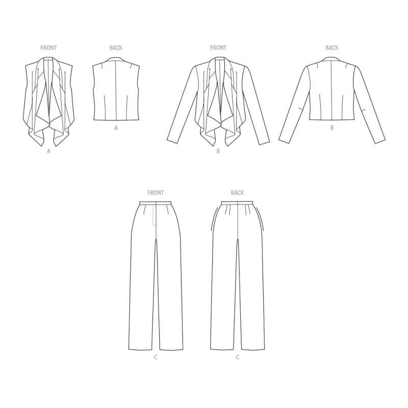 Patron New Look 6817 - Veste drapée avant, gilet & pantalon droit