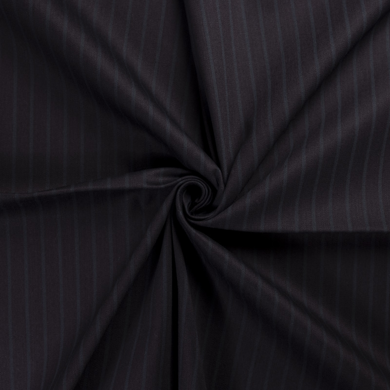 Gabardine imprimée coton & élasthanne – Rayure noir ton sur ton