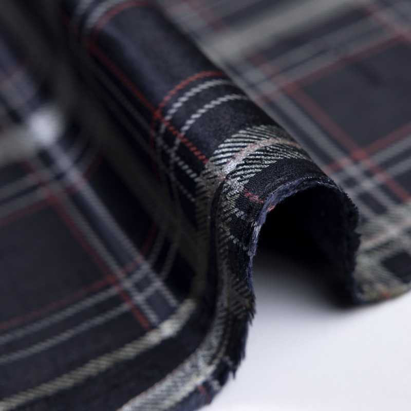 Velours ras coton, viscose & élasthanne - Carreaux rouges & argent sur fond marine